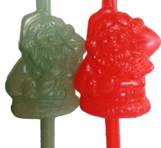 Vintage Santa Claus Green Red Plastic Straws Blow Mold Saint Nick Hong Kong - £19.81 GBP