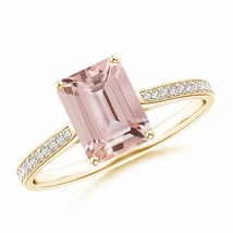 ANGARA Emerald-Cut Morganite Cocktail Ring with Diamond Accents - £822.31 GBP