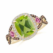 Authenticity Guarantee 
Angara Natural 9x7mm Peridot Fashion Ring in 14K Yell... - £1,070.91 GBP