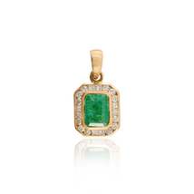 Contemporary Emerald Halo Diamond Pendant 14k Gold - £1,112.69 GBP