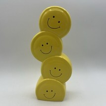 Burton &amp; Burton Yellow Stacked SMILEY FACE Ceramic Bud Vase 8.5&quot; Happy Groovy - £14.41 GBP