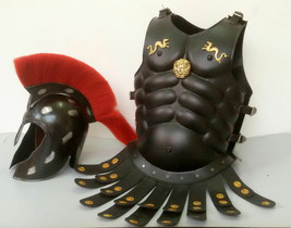 Handcrafted Medieval Antique Muscle Jacket Armor with Red Plume Helmet - £237.37 GBP