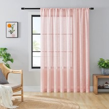 Pink Sliding Door Curtains 84&quot; Living Room Linen Semi Sheer Curtains 100&quot; Width - £37.79 GBP