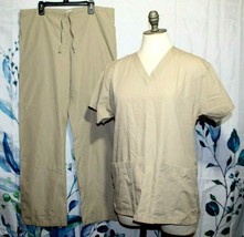 Spectrum Scrub Set Pants &amp; Top Solid Beige Tan Pockets Sz XS Nurse Unifo... - £15.79 GBP