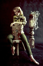 Jane Fonda barefoot 1960&#39;s glamour pose in green 24x18 Poster - $23.99
