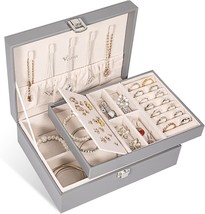 Voova Jewelry Box Organizer For Women Girls, 2 Layer Big Men Jewelry, Grey - £32.11 GBP