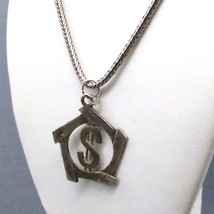 Distressed Vintage Dollar Sign Pendant Necklace, Fun Money on Silver Tone Chunky - £19.88 GBP