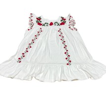 Keep In Touch Embroidered Top Floral Peasant Ruffle Hem White Medium - $18.00