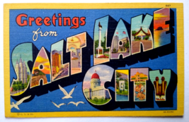 Greetings From Salt Lake City Utah Large Big Letter Linen Postcard Curt Teich - £7.57 GBP