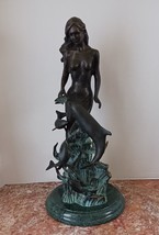 Brass and Marble Mermaid and Dolphin Sculpture by San Pacific International - £320.69 GBP