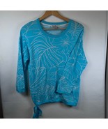 Tommy Bahama Floral Print Tie Hem Pullover Sweater Aqua Blue M - $19.55 CAD