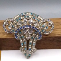 Vintage JNC Pot Metal Dress Clip with Paste Stones in Art Deco Style with Clear - £47.61 GBP