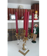 Brass 5 arm candelabra crystals marble base - $2,928.90 MXN