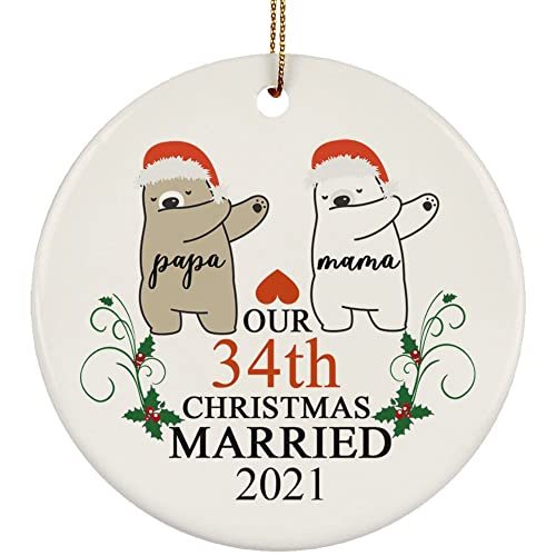 hdhshop24 Our 34 Years Bear Couple Dabbing Circle Ornament 34th Wedding Annivers