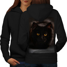 Black Pussy Cat Sweatshirt Hoody Fluffy Whiskers Women Hoodie Back - £17.39 GBP