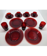 Ruby red glassware vintage Tea Set. 4 Cups &amp; 4 Saucers - 4 Plates - 3 Cups - £40.19 GBP