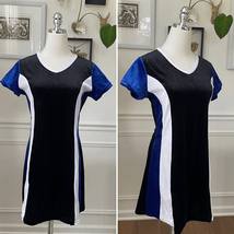 Vintage 90s 5*7*9 Colorblock Dress Spice Girls Black White Cobalt Blue S - $24.48