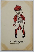 Artist D. Hillson Boy Smoking At The Races Red Black Sketch Type Postcard T9 - £5.46 GBP