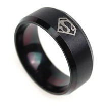 8mm Brushed Stainless Steel Superman Fashion Ring (Black, 8) - £7.00 GBP