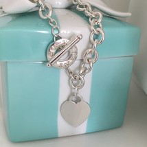 16.5&quot; Tiffany &amp; Co Silver Engravable Blank Heart Tag Toggle Necklace Authentic - £392.67 GBP