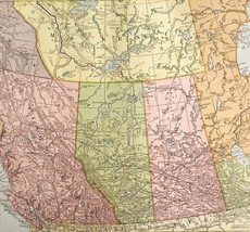 Western Canada Map Lithograph 1909 Hammond Art Print North America LGADMap - £32.23 GBP