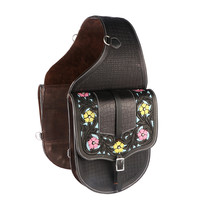 Horse Western Floral Tooled Saddle Trail Riding Leather Cantle Bag Tan - $79.99