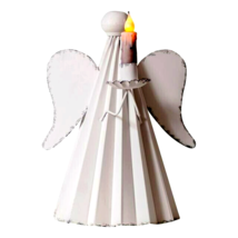 Angel Candle Holder in Rustic White Tin with battery Candle image 2