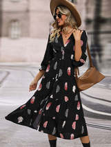 Perfee Printed V-Neck Slit Dress - $35.00