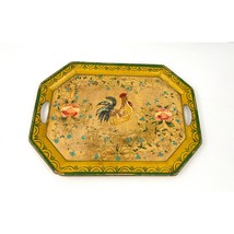 VTG Paper Mache Tray Hand Painted Rooster Chicken Rustic 16&quot;x11&quot; Yellow - £15.98 GBP