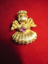 Vintage Small Gold Tone Rhinestone Angle pin- signed - £6.82 GBP