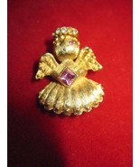 Vintage Small Gold Tone Rhinestone Angle pin- signed - £6.81 GBP