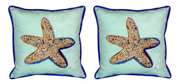 Pair of Betsy Drake Starfish - Teal Large Indoor Outdoor Pillows - £71.21 GBP
