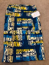 LuLaRoe Cassie Pencil Skirt Womens Size L Blue &amp; Yellow Geometric Print Word NWT - £8.85 GBP