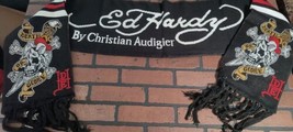 ED HARDY by Christian Audigier-2000s Death Or Glory Vtg Black Scarf~NEVE... - $31.58