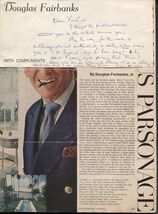 DOUGLAS FAIRBANKS JR HAND SIGNED NOTE LETTER W/ MAGAZINE ARTICLE ACTOR J... - $58.79