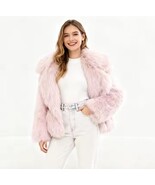 Big Lapel Pale Pink Long Sleeve Thick Faux Fur Coat Jacket - worn w/ eve... - $112.95