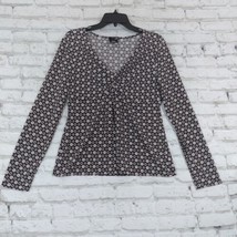 East 5th Blouse Womens Medium Black Gray Geometric Floral V Neck Long Sleeve Y2K - £15.63 GBP