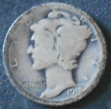 1918-P Mercury Silver Dime. - £2.59 GBP