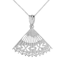925 Sterling Silver Cut Out Japanese Handheld Folding Hand Fan Pendant Necklace - £26.25 GBP+