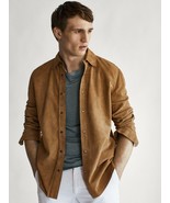 Mens Brown Shirt Jacket Pure Suede Custom Made Size XS S M L XL 2XL 3XL - £113.38 GBP