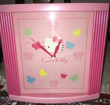 HELLO KITTY Pink Wall Clock SANRIO Battery operated Timepiece Works Butterflies - £12.76 GBP