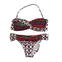 Trina Turk Venice Beach White Multicolor Bikini Set Bandeau Hipster Bott... - $34.99