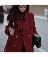 Maroon Double Breasted Wool Blend Coat | Women Coat Outerwear #1332 - £133.64 GBP