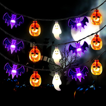 Halloween String Lights Battery Operated 20 Feet 30 LED 3D Pumpkin Bat Ghost Lig - £16.96 GBP