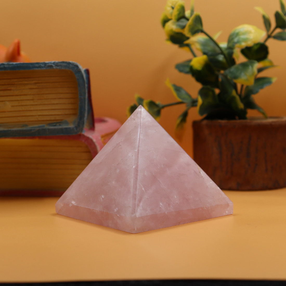 Pink Rose Quartz Crystals Pyramid ~ EMF Protection Wealth Pyramids - $29.65