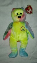Ty Beanie Baby Babies~Peace Bear~Solid Neon Yellow~Rare Htf Plush Collectible - £12,582.39 GBP