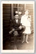 RPPC Brother with Barefoot Sister with Antique Doll c1915 Portrait Postcard E29 - £11.95 GBP