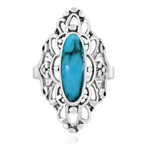 Cute Heart Filigree Oval Blue Turquoise Sterling Silver Ring -8 - $31.67