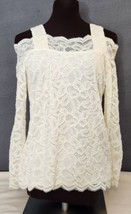 Lace Cold Shoulder Top Blouse Long Sleeve Ivory Chicos Lined Bridal Sz 0 Small  - £15.22 GBP