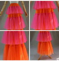 Orange Hot-pink Tiered Tulle Maxi Skirt Women Plus Size Tulle Maxi Skirt image 6